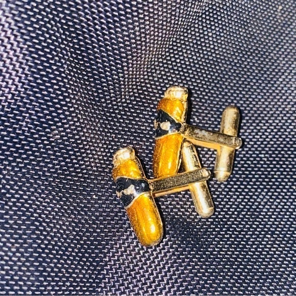 Vintage Rare Gold Tone Enamel Cigar Figure Sculpture Cufflinks - Picture 5 of 6